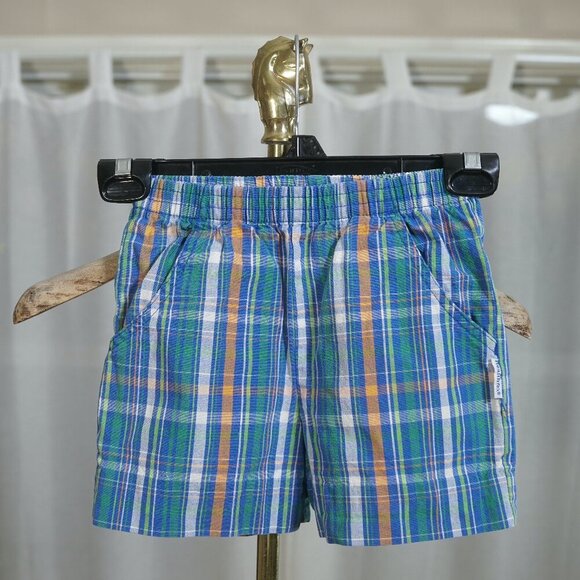 VIntage 90s HealthTex Blue Orange Plaid Shorts - Picture 1 of 5